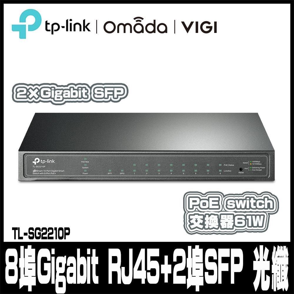 TP-Link TL-SG2210P 10埠 8埠Gigabit RJ45+2埠SFP 光纖端口智慧型PoE（其他規格）