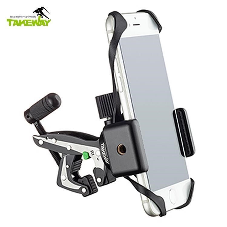 TAKEWAY 極限運動夾鉗式腳架R1 mini(含彈力束帶版手機座T-PH04)萬用夾卡鉗腳架迷你夾
