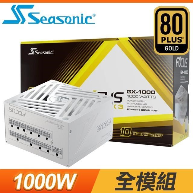 海韻 SeaSonic ATX3 Focus GX-1000 金牌 全模組 ATX 3.1 電源供應器《白》