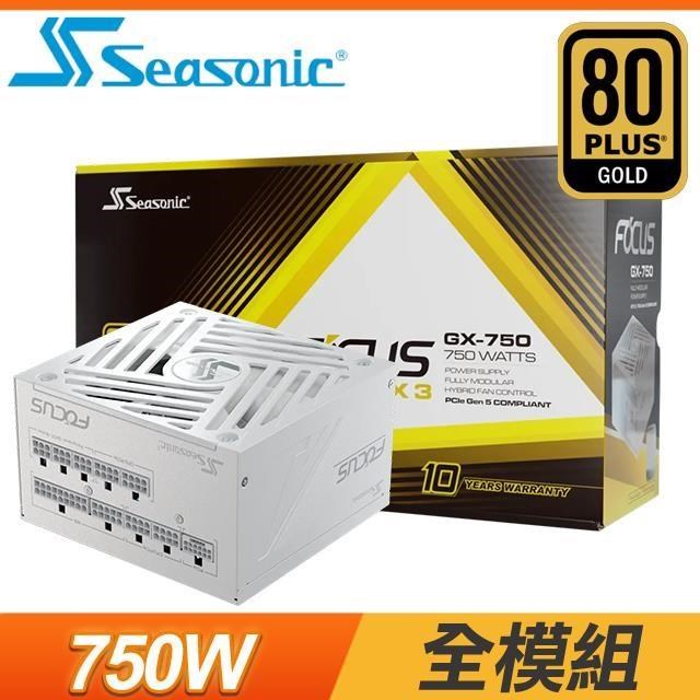 海韻 SeaSonic ATX3 Focus GX-750 金牌 全模組 ATX 3.1 PCIe 5.1 電源供應器 白