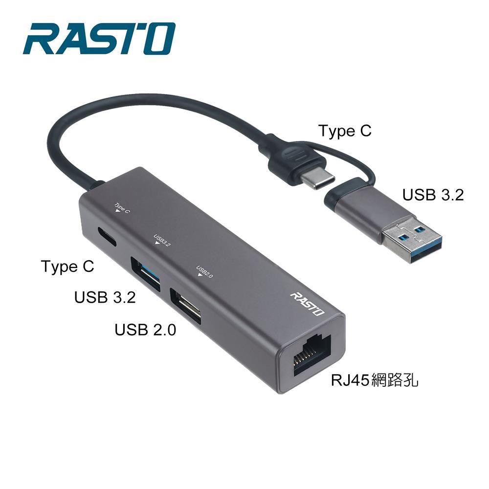 RASTO RH12 鋁製USB3.2+RJ45高速網卡集線器