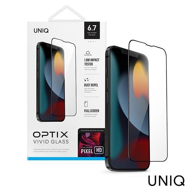 UNI-Q 【南紡購物中心】 iPhone 13 Pro Max OPTIX Vivid Clear滿版高清透9H玻璃保護貼-黑邊透明