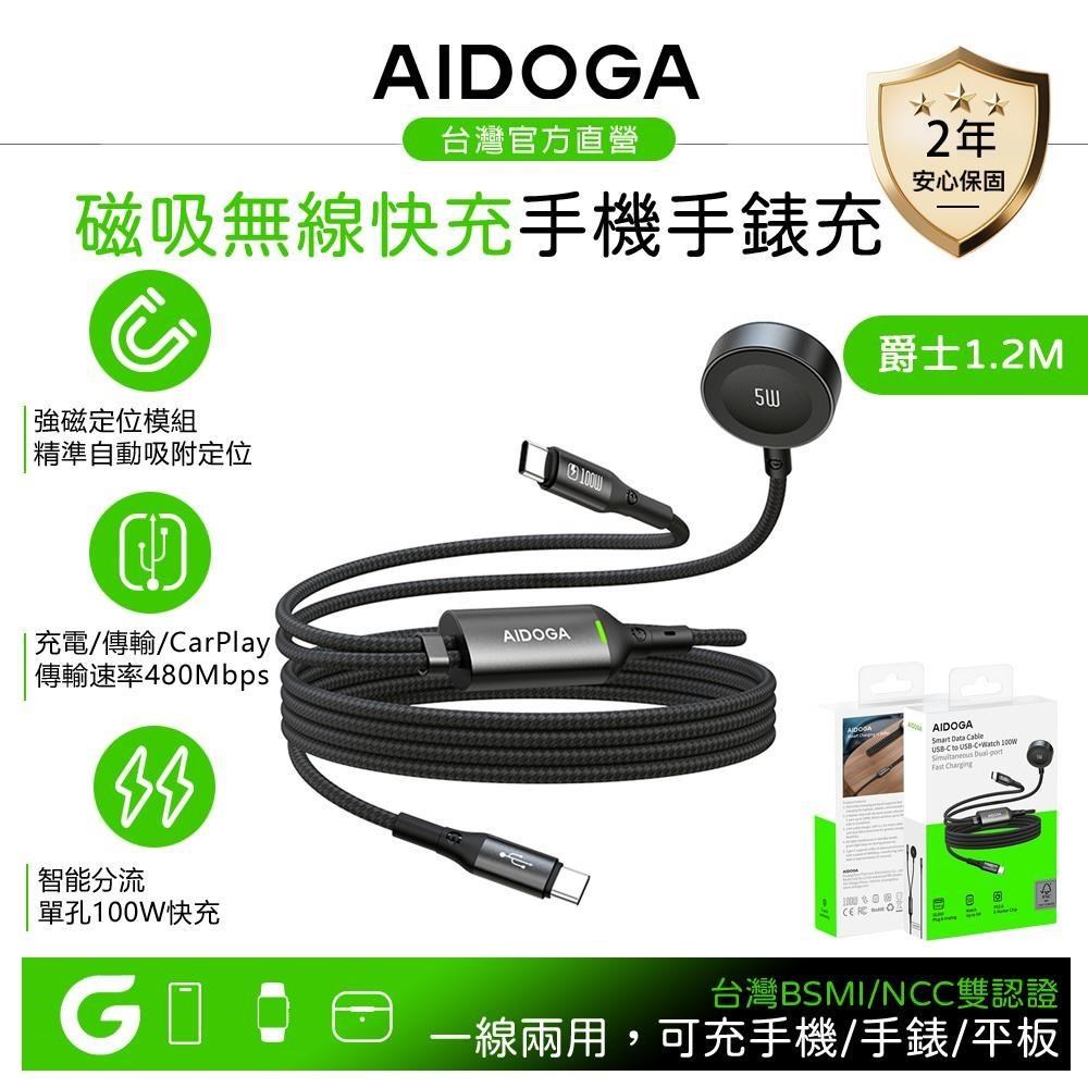 AIDOGA一分二 PD Type-C TO Type-C/Apple Watch 充電傳輸快充線 爵士 1.5M
