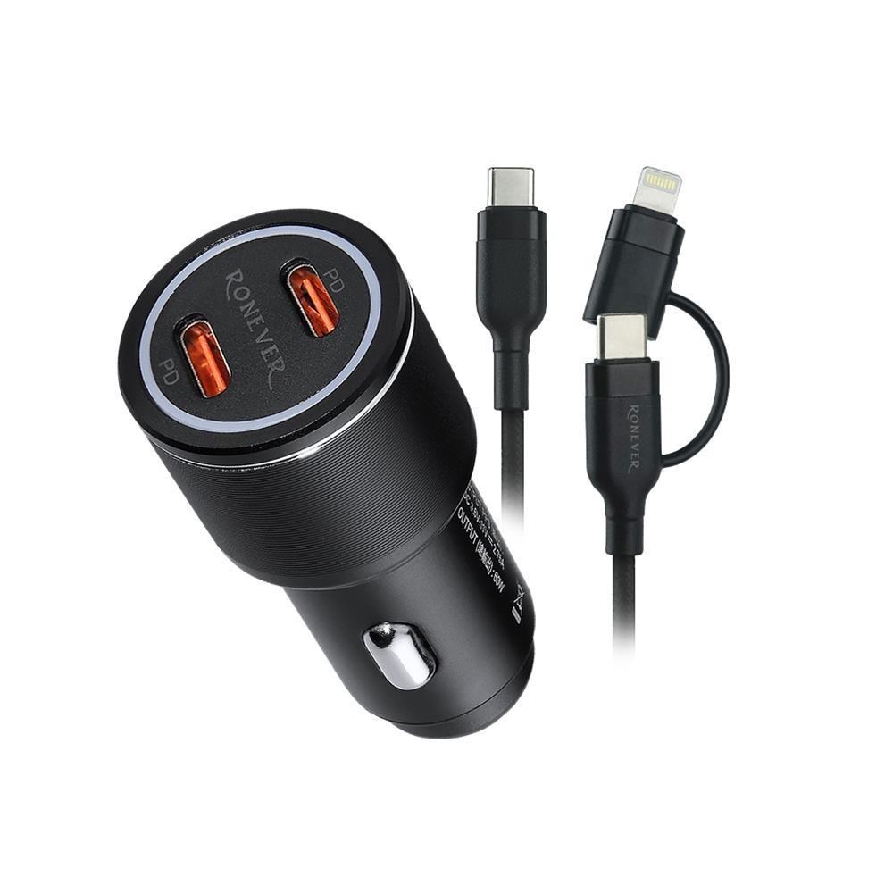 RONEVER 60W 雙孔車用充電器組-(PE023A)