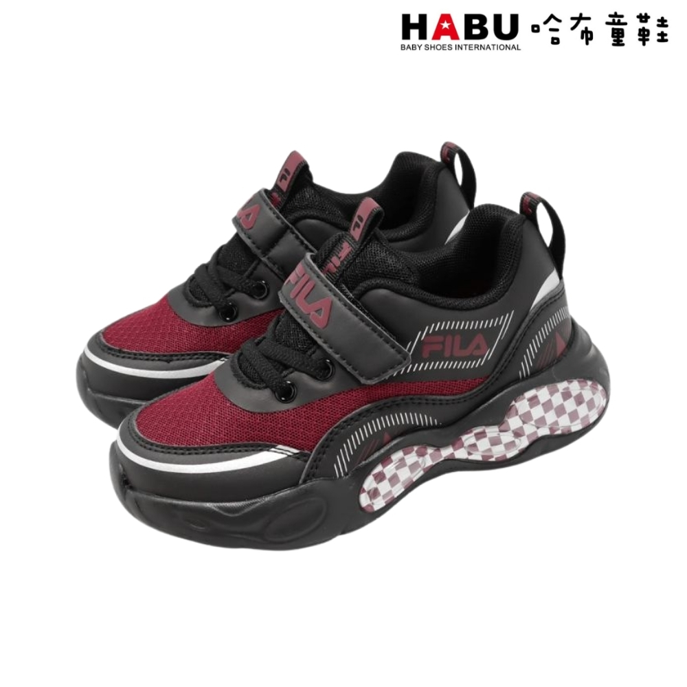 HABU 哈布童鞋 FILA KIDS 斐樂 運動鞋 燈鞋 炫光燈鞋 康特杯 足供支撐 氣墊 棋格紋 中童 7-J841A-002
