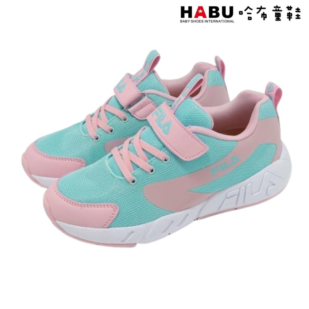 HABU 哈布童鞋 FILA KIDS 斐樂 運動鞋 慢跑鞋 魔鬼氈 輕量 中童 綠 粉 2-J406Z-353