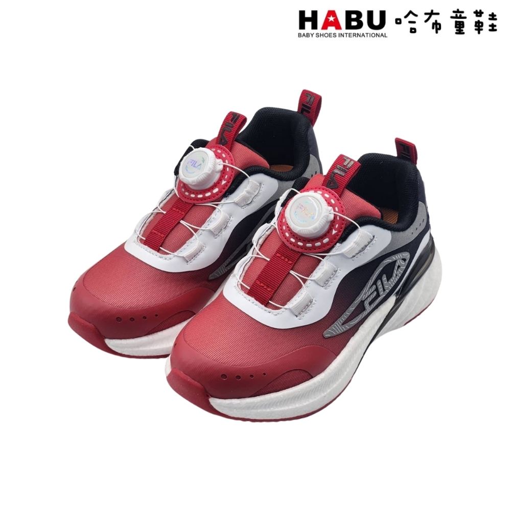 HABU 哈布童鞋 FILA KIDS 斐樂 反光 康特杯 運動鞋 旋轉扣 透氣 足弓支撐 紅黑漸層 3-J412A-208