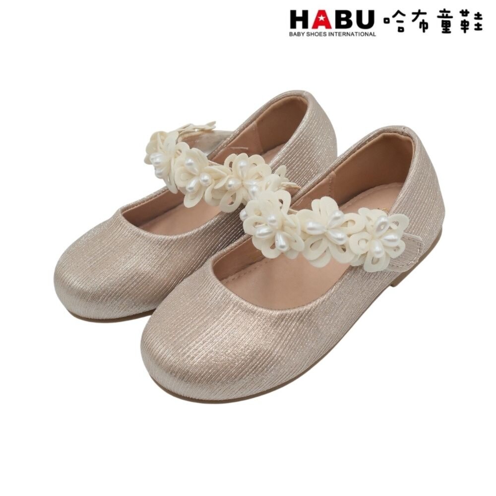 HABU 哈布童鞋 閃亮 花朵 珍珠 珠光 娃娃鞋 公主鞋 包鞋 金 2283-GD