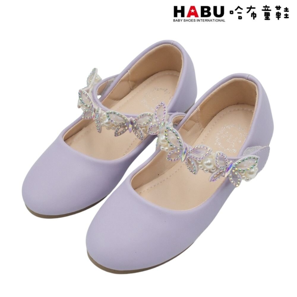 HABU 哈布童鞋 閃亮鑽石 珍珠蝴蝶 娃娃鞋 公主鞋 包鞋 紫 2286-PR