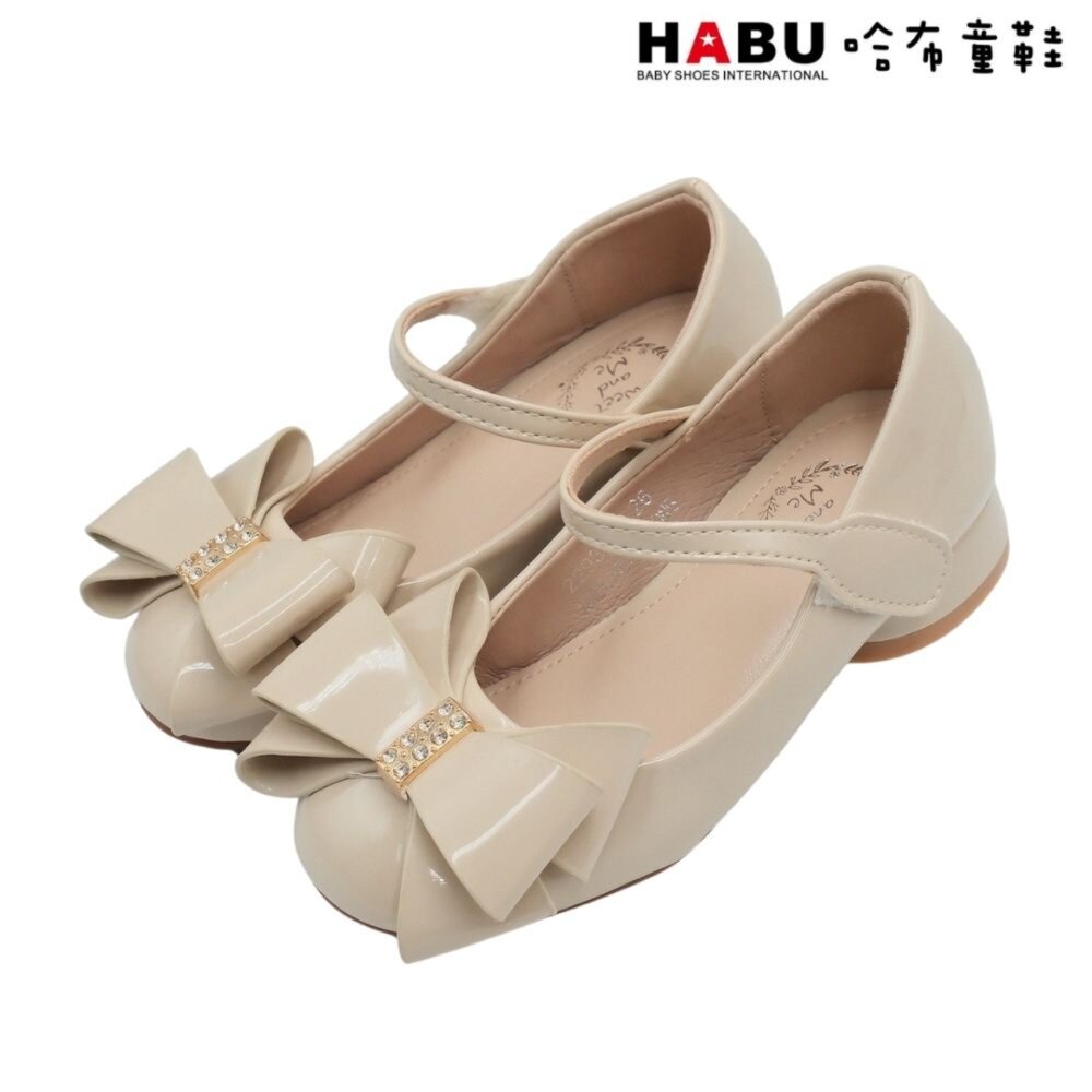HABU 哈布童鞋 HABU 哈布童鞋 氣質蝴蝶結 娃娃鞋 公主鞋 包鞋 典雅 漆皮 低跟鞋 杏 奶茶 2293-BE