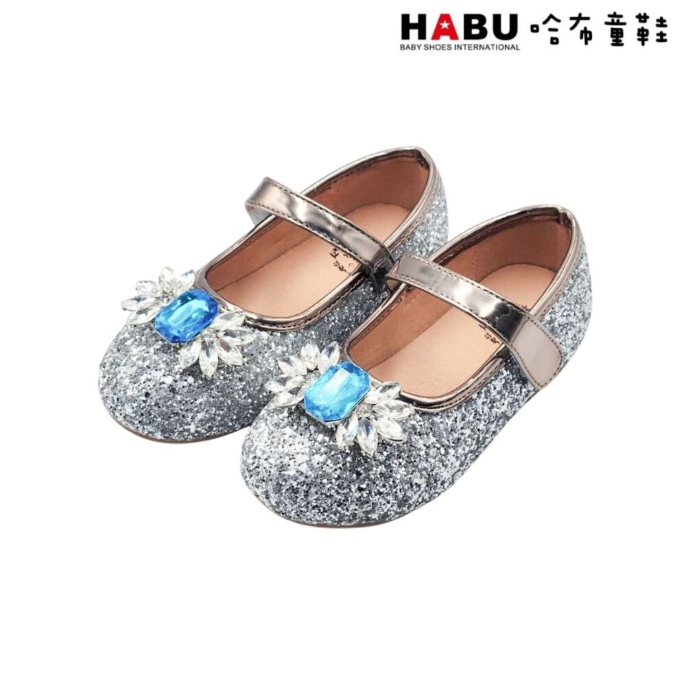 HABU 哈布童鞋 鑽石 水晶冰花 亮片鞋 娃娃鞋 公主鞋 包鞋 銀 2294-BL
