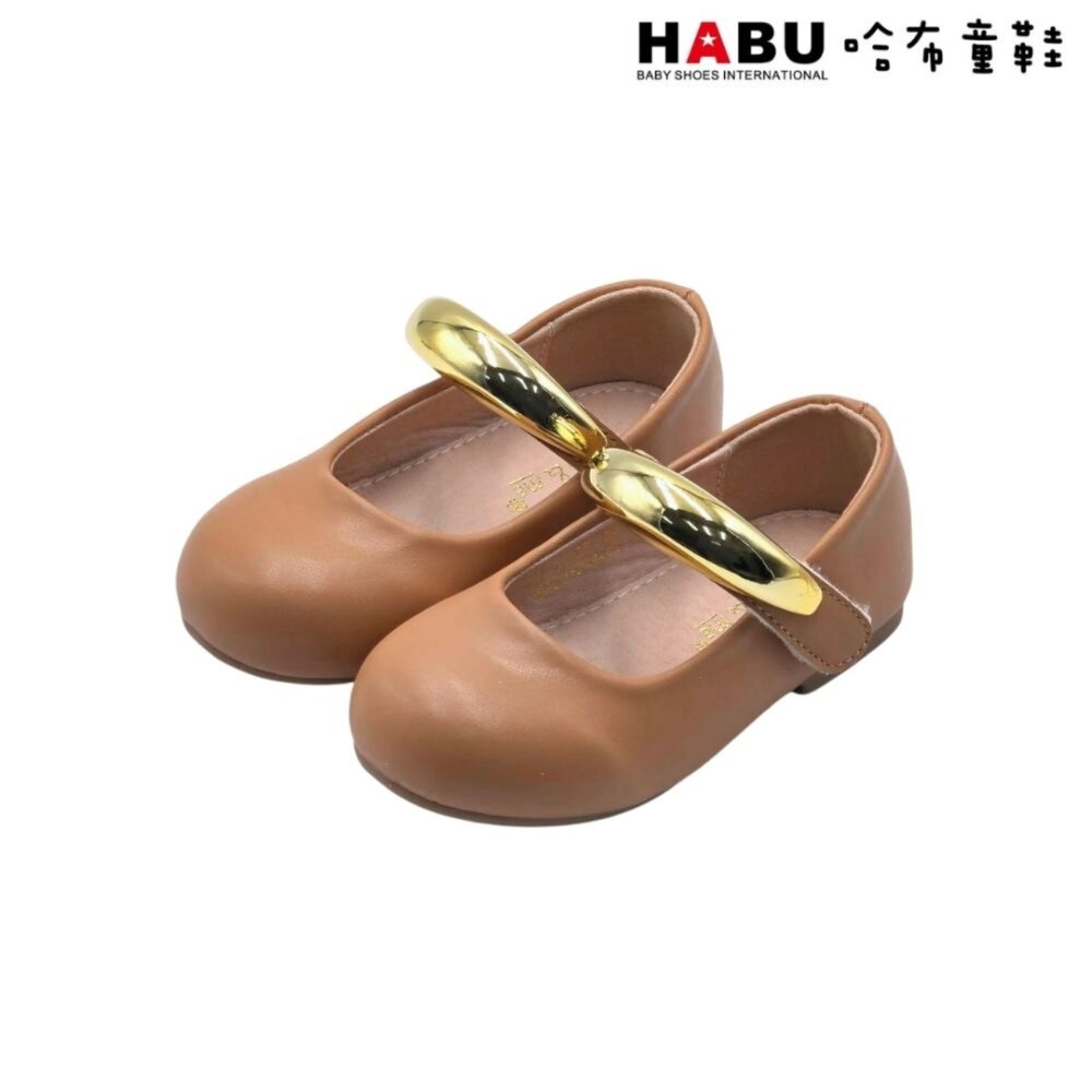 HABU 哈布童鞋 童鞋 娃娃鞋 公主鞋 浮誇金環 皮鞋 平底鞋 素色 派對 宴會 2309-CF