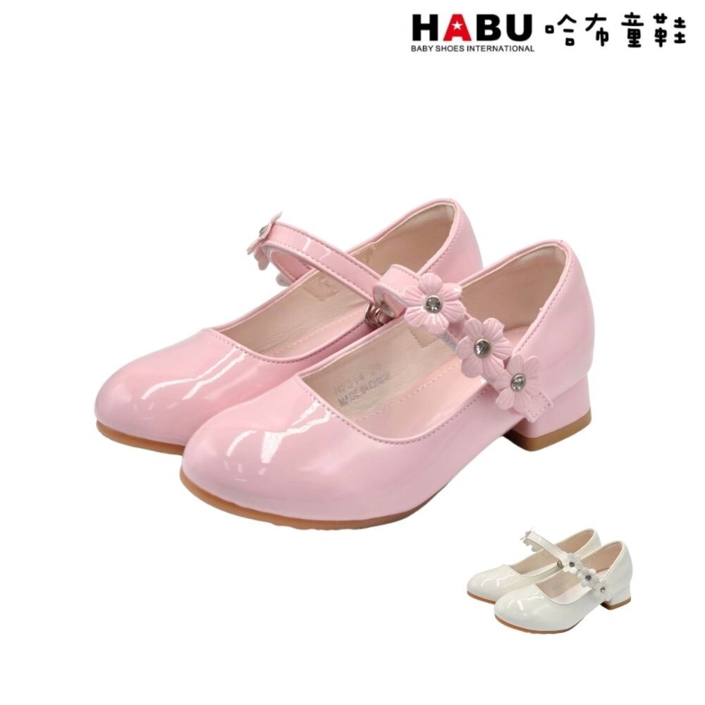 HABU 哈布童鞋 公主鞋 娃娃鞋 跟鞋 亮面 亮鑽 花朵 低跟鞋 花童鞋 舞會鞋 2314-PI