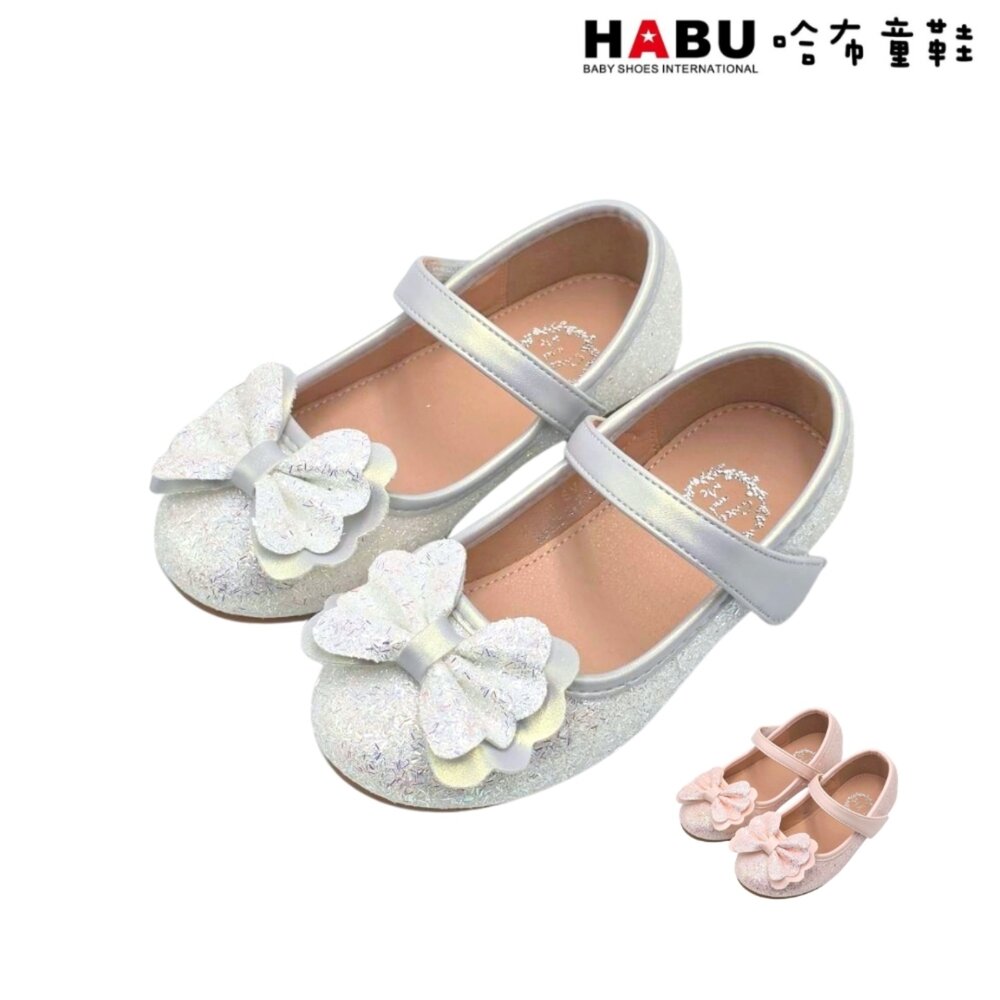 HABU 哈布童鞋 公主鞋 娃娃鞋 花邊蝴蝶結 金蔥鞋面 平底鞋 花童鞋 舞會鞋 2338-SV
