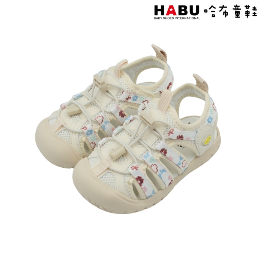 HABU 哈布童鞋 涼拖鞋 涼鞋 護趾 舒適 透氣 中童 童鞋 白 米 3249-BE