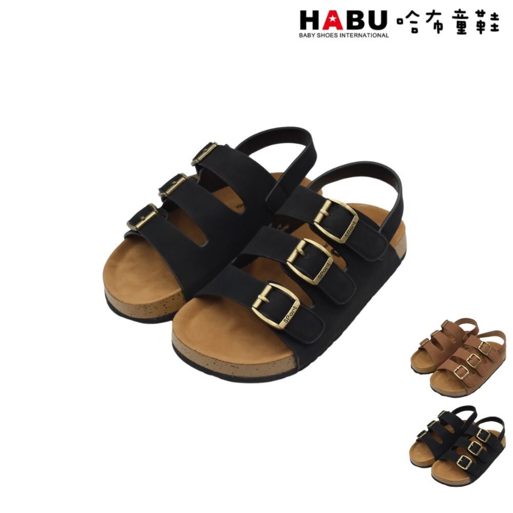 HABU 哈布童鞋 寶寶段 學步鞋 嬰幼童 魔鬼氈 涼鞋  黑 4030-BK