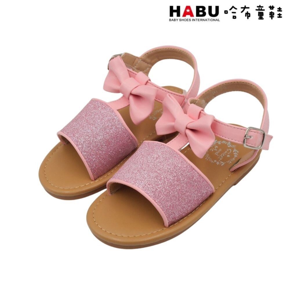 HABU 哈布童鞋 夏日涼鞋 蝴蝶結 金蔥閃閃 粉 2278-PI