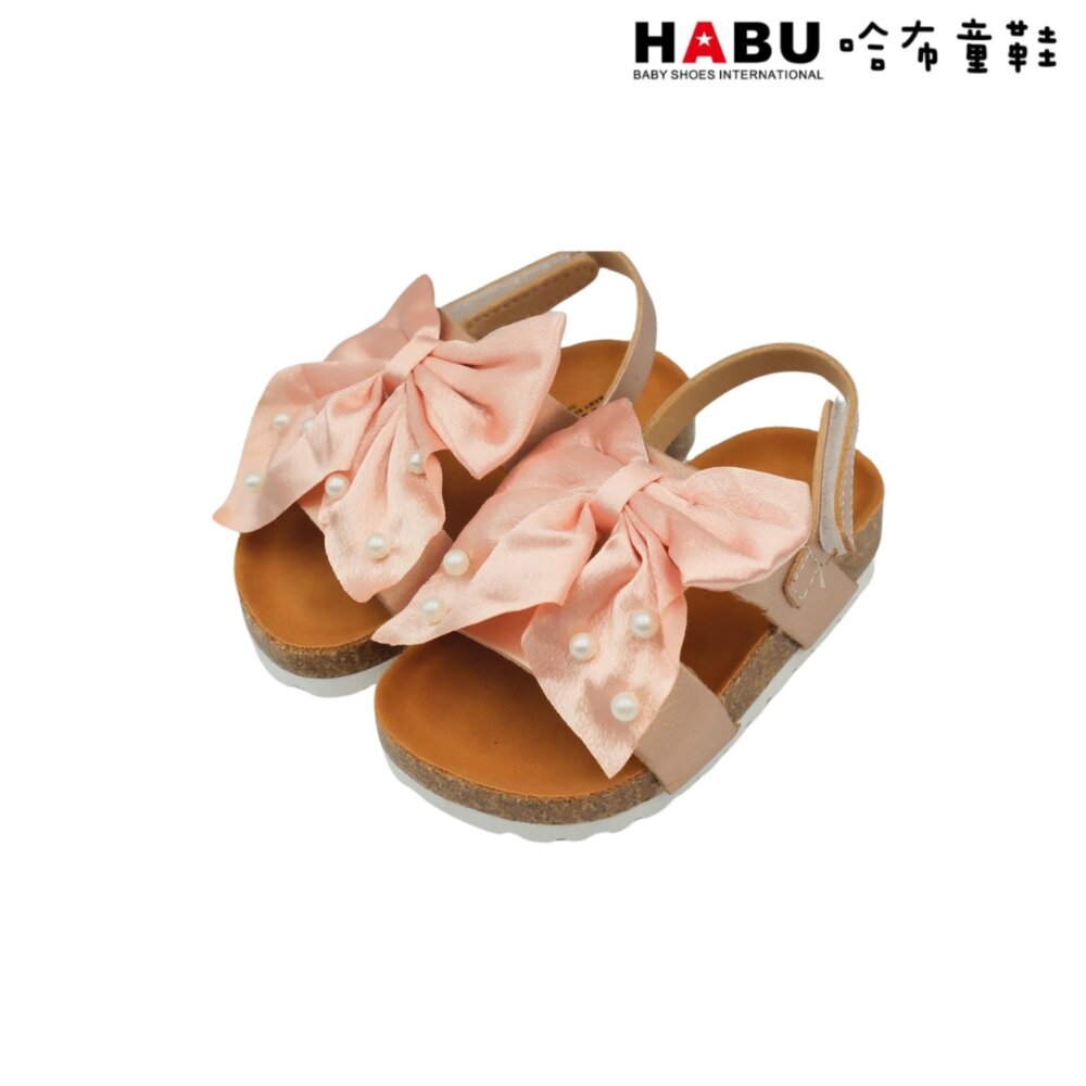 HABU 哈布童鞋 夏日涼感 蝴蝶結珍珠 魔鬼氈 涼鞋 小童 中童4034-GD