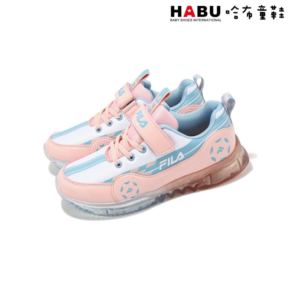 HABU 哈布童鞋 FILA KIDS 斐樂 賽車 燈鞋 運動鞋 粉 白 藍 7-J835Y-531