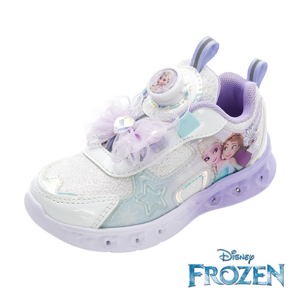 Disney 迪士尼 冰雪奇緣 童鞋輕量旋轉扣電燈鞋 白紫/FOKX65509
