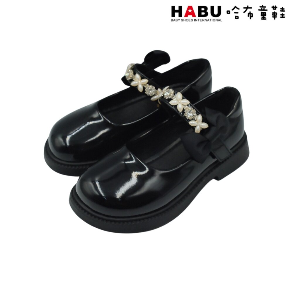 HABU 哈布童鞋 閃亮寶石 瑪莉珍 學生皮鞋 漆皮 蝴蝶結 樂福鞋 包鞋 黑 5062-BK