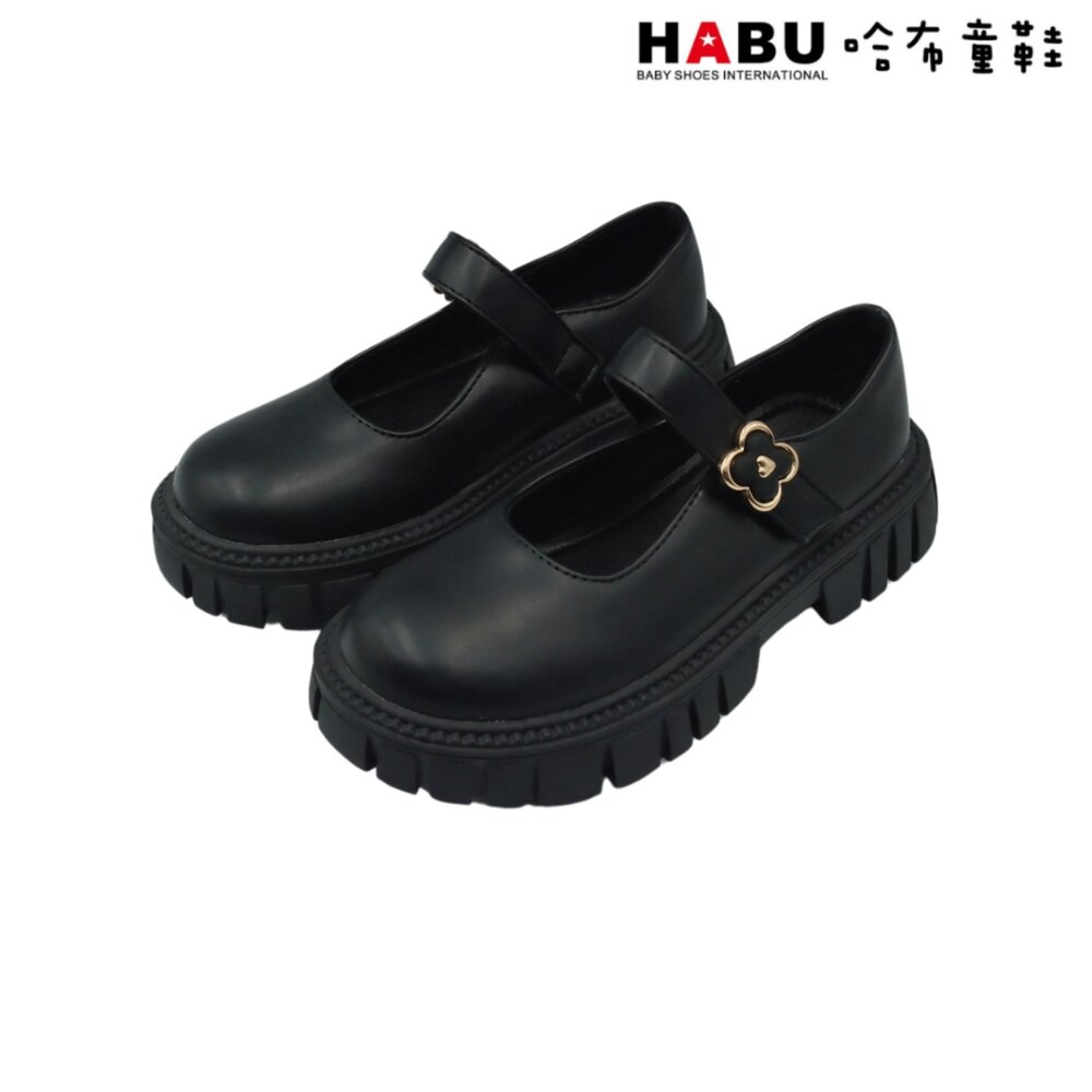 HABU 哈布童鞋 瑪莉珍 學生皮鞋 霧面 厚底 樂福鞋 包鞋 幸運草 黑 5060-BK