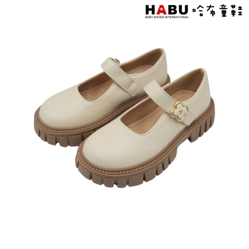 HABU 哈布童鞋 瑪莉珍 學生皮鞋 霧面 厚底 樂福鞋 包鞋 幸運草 米 白 5060-BE