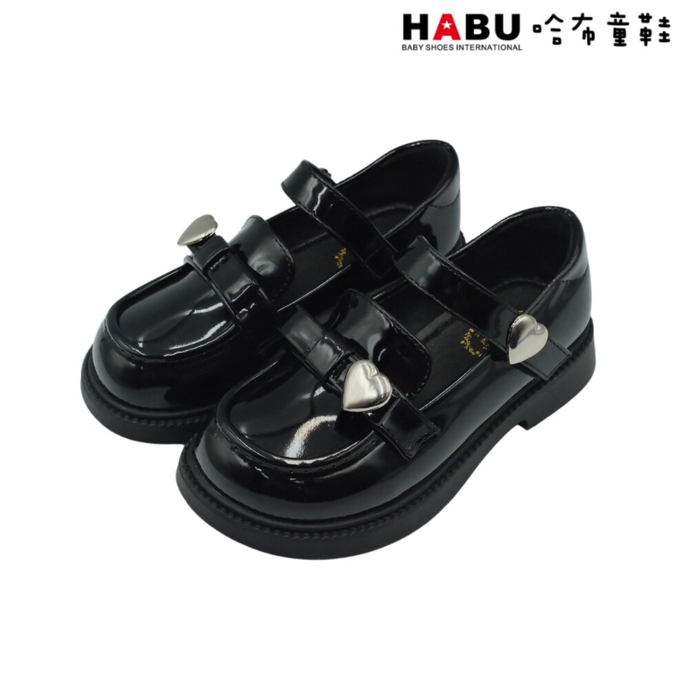 HABU 哈布童鞋 瑪莉珍 學生皮鞋 漆皮 樂福鞋 包鞋 愛心扣環 黑 5059-BK
