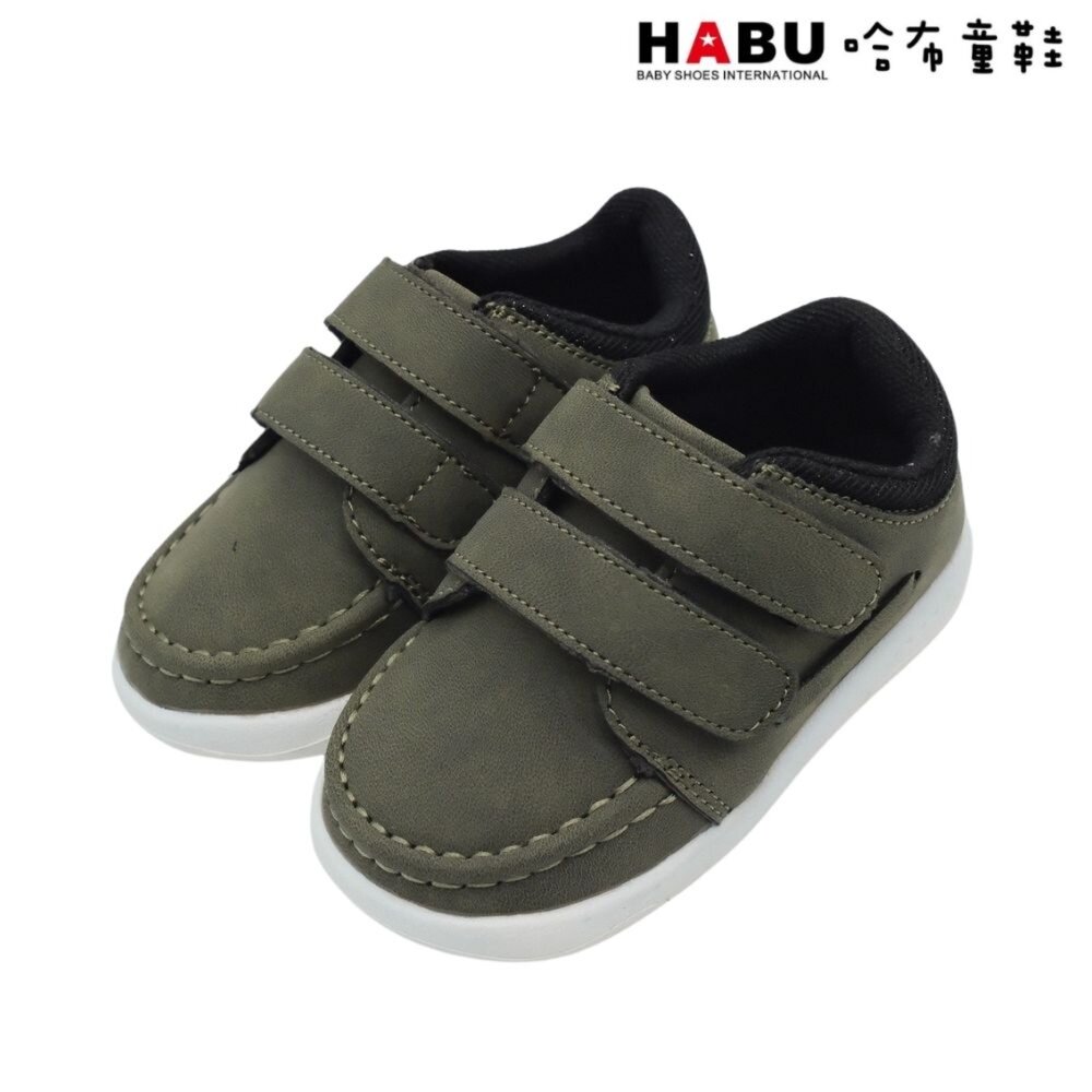 HABU 哈布童鞋 帥氣穿搭 雙魔鬼氈 小童 休閒鞋 百搭板鞋 軍綠 1100-GN