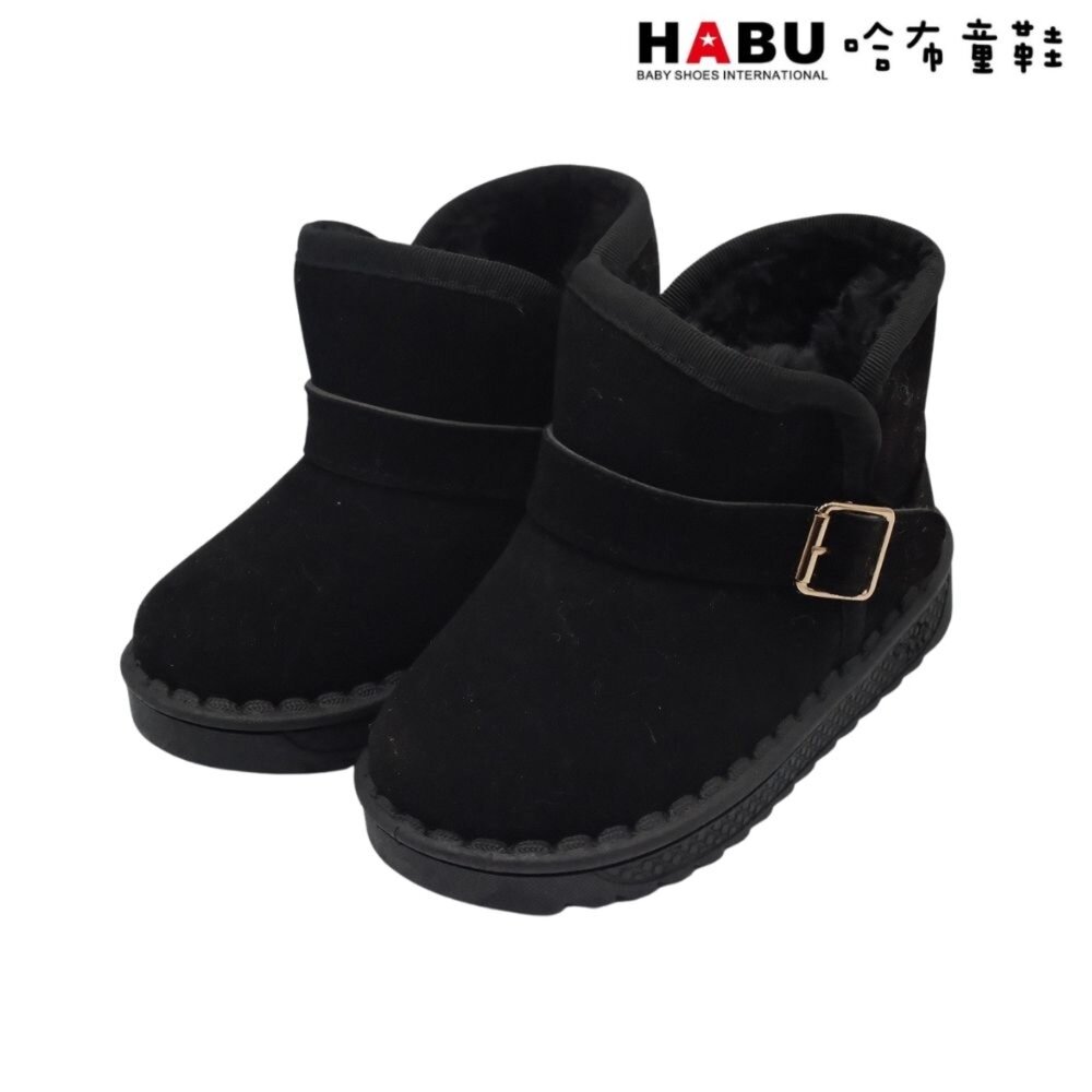 HABU 哈布童鞋 厚底 蓬鬆內厚鋪毛 保暖 中筒靴 禦寒神器 雪靴 黑 7036-BK
