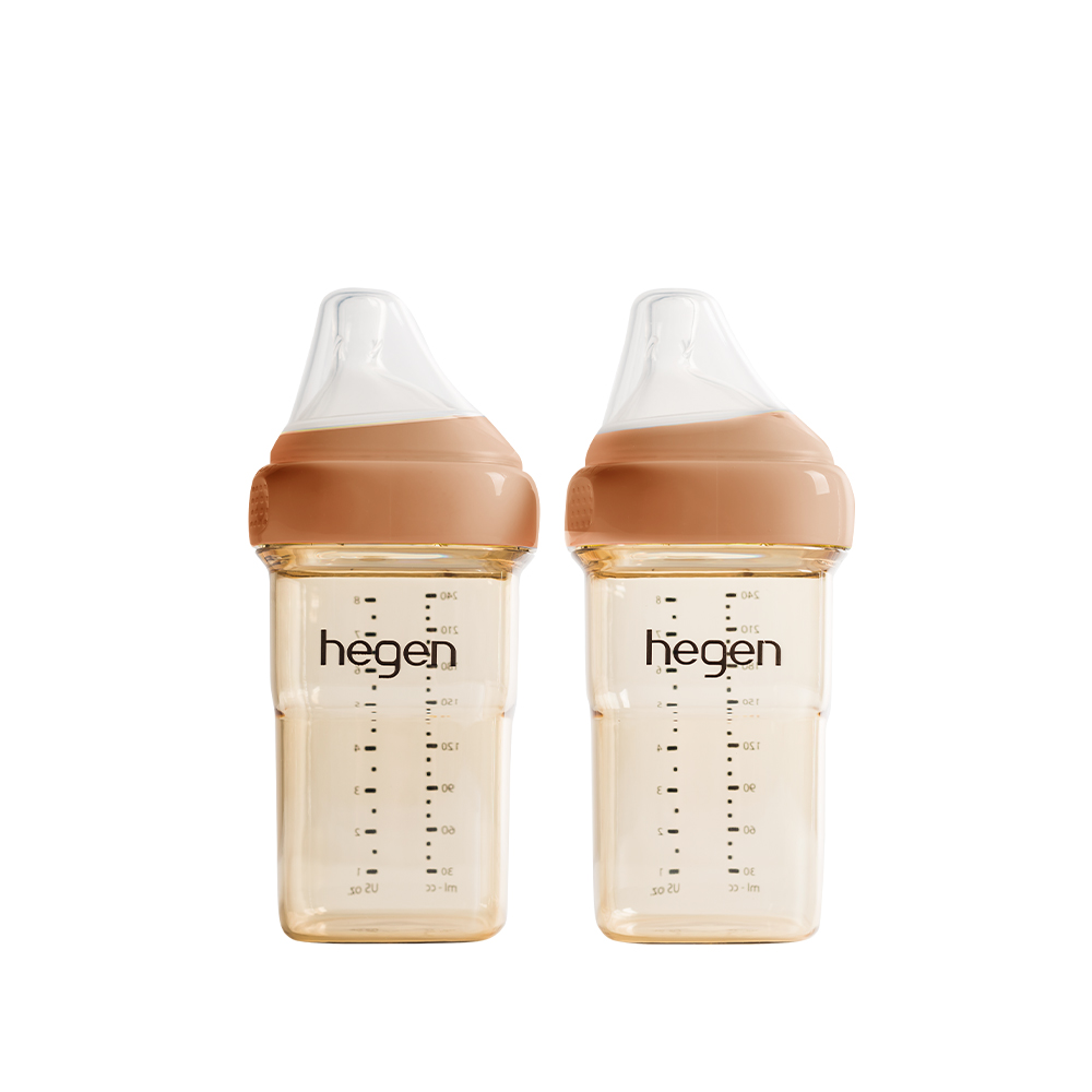 Hegen 金色奇蹟PPSU多功能方圓型寬口奶瓶 240ml 雙瓶組 - 柔褐楓