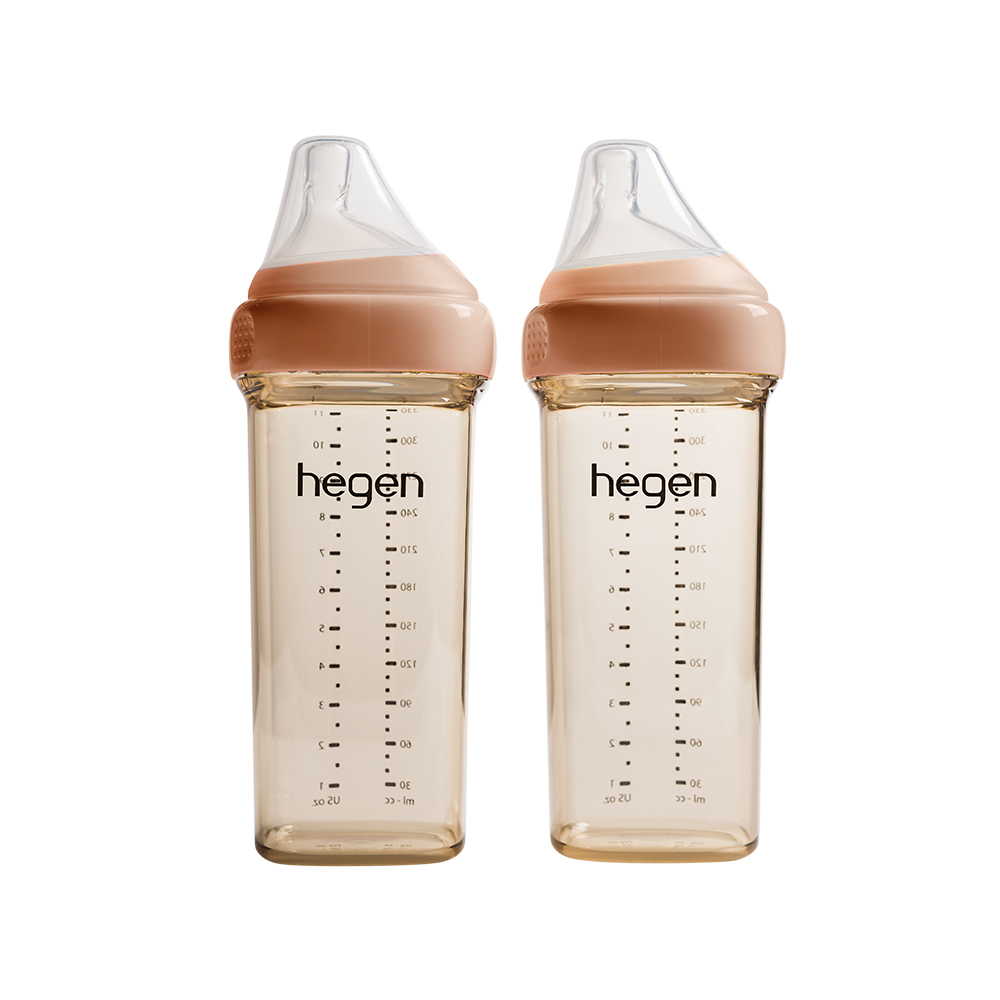 Hegen 金色奇蹟PPSU多功能方圓型寬口奶瓶 240ml 雙瓶組 - 柔褐楓