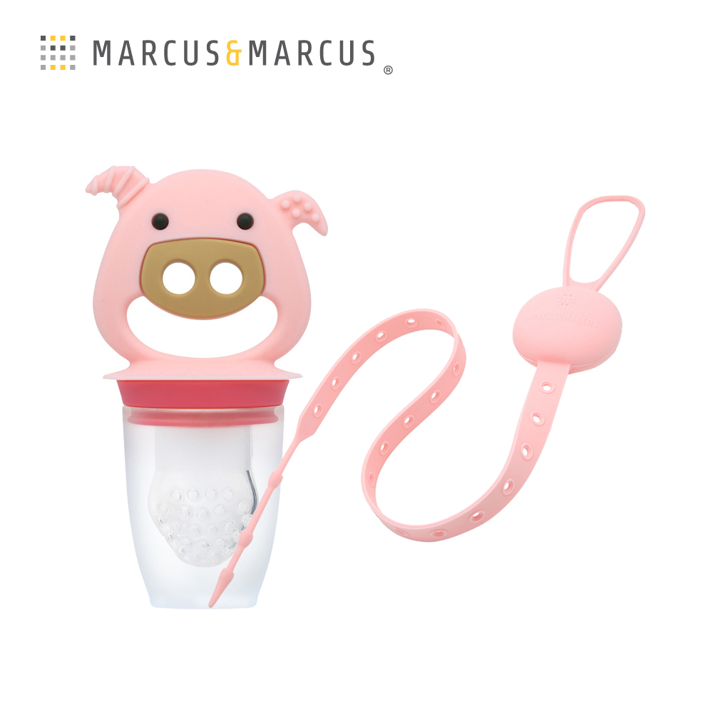 MARCUS & MARCUS 3合1蔬果咬咬輔食組+防掉落帶-粉紅豬