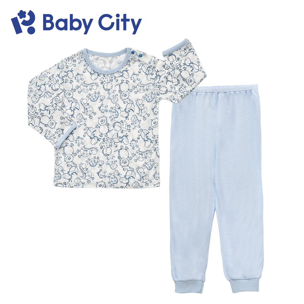 BabyCity 娃娃城 【Baby City 】天絲萊賽爾長袖肩開套裝/塗鴉藍(70~100cm)