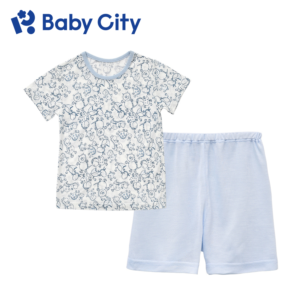 BabyCity 娃娃城 【Baby City 】天絲萊賽爾短袖套裝/塗鴉藍(110~140cm)