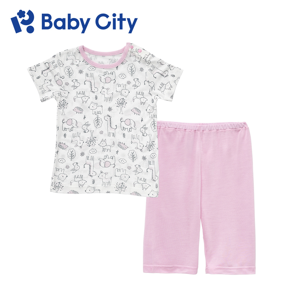 BabyCity 娃娃城 【Baby City 】天絲萊賽爾短袖肩開套裝/可愛粉(70~100cm)
