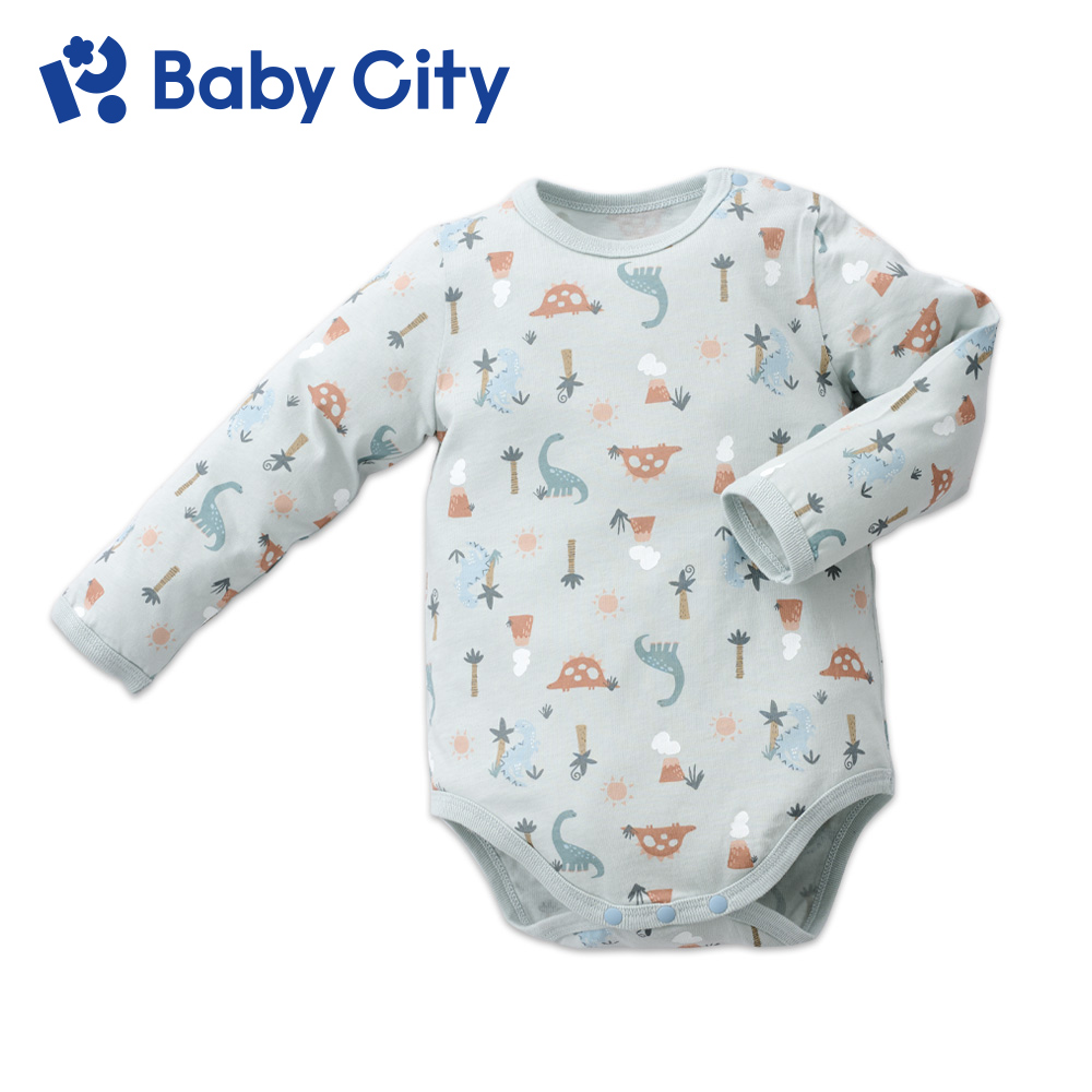 BabyCity 娃娃城 【Baby City 】美棉長袖肩開連身衣-侏羅紀恐龍(80cm/90 cm/100cm)
