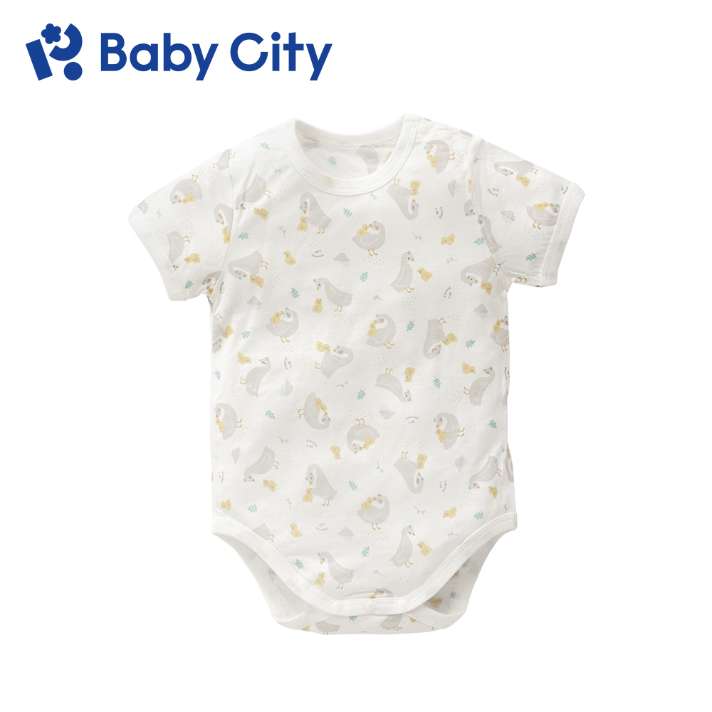 BabyCity 娃娃城 天絲短袖肩開連身衣/雨天鵝｜萊賽爾 新生兒 包屁衣 寶寶衣 內著 MIT 敏感性肌膚適用 台灣製