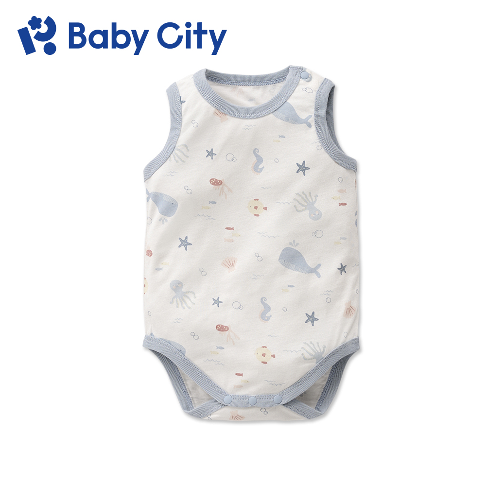 BabyCity 娃娃城 石墨烯無袖肩開連身衣/海底世界｜甲殼素 抑菌 連身衣 包屁衣 寶寶衣服 寶寶內著 MIT 台灣製