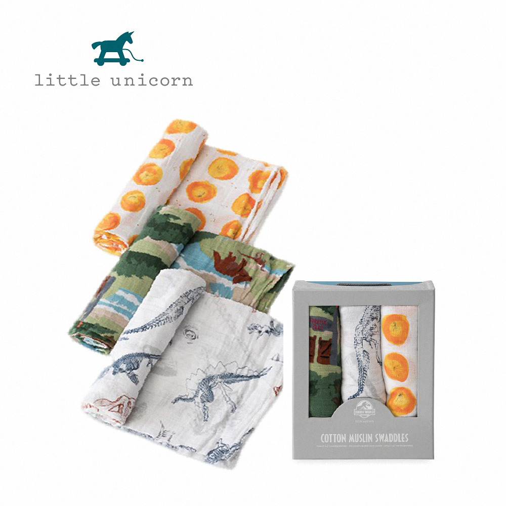Little Unicorn 美國 純棉紗布巾三入組 經典侏儸紀 (侏儸紀公園聯名款)