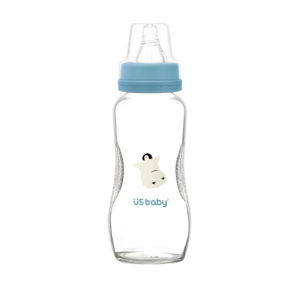 US BABY 優生 真母感玻璃奶瓶 一般口徑L 240ml-企鵝 / 朱雀 2入