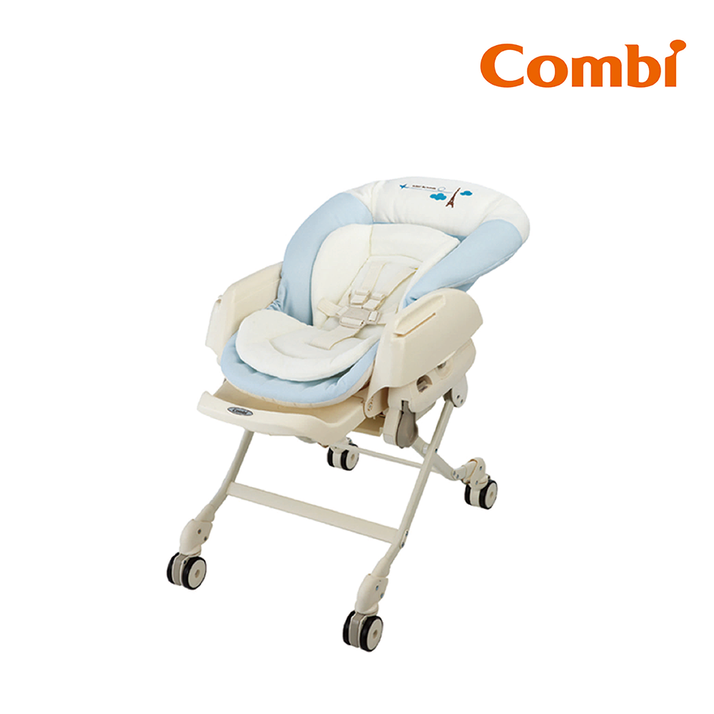 Combi Letto電動安撫餐椅搖床 ST款 藍色巴黎-S級福利品