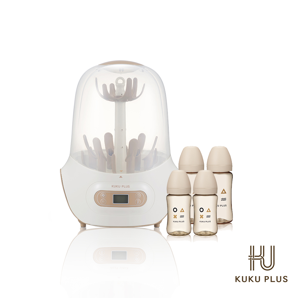 KUKU PLUS智慧型蒸氣烘乾消毒鍋+PPSU奶瓶2大2中組