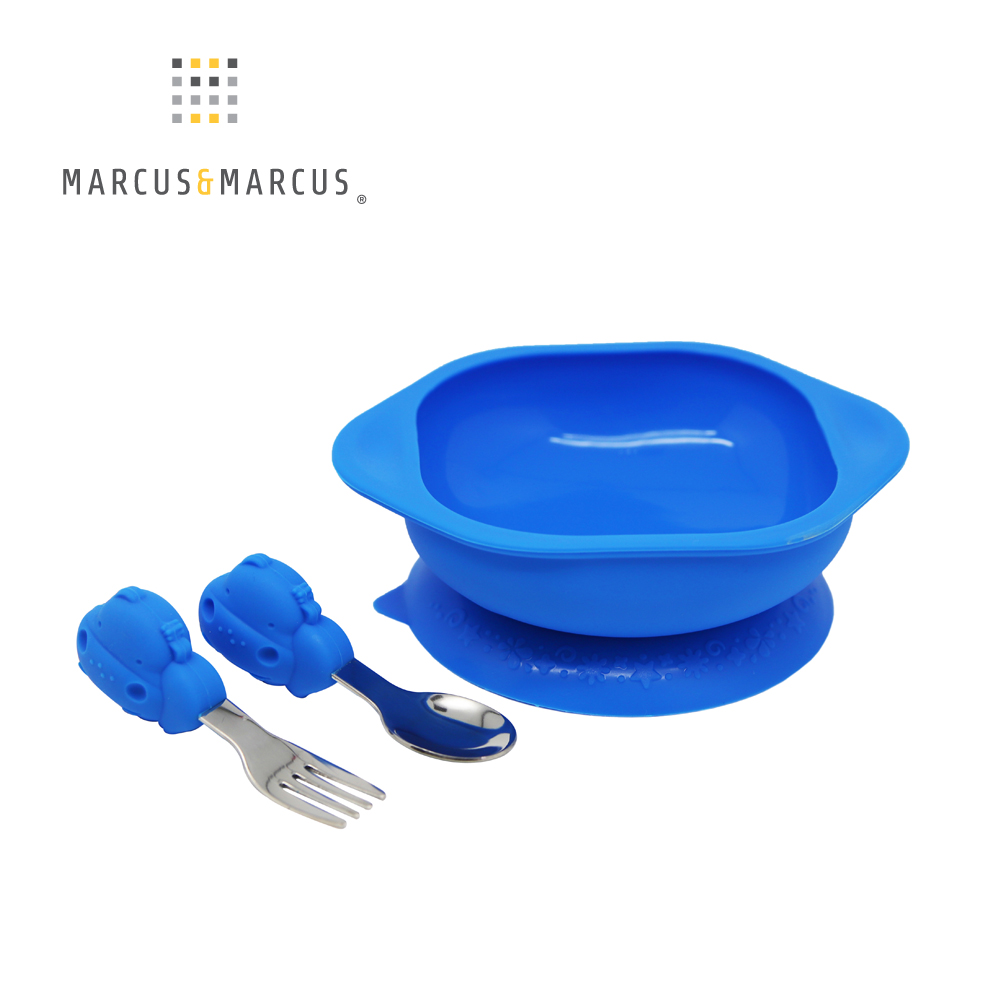 MARCUS & MARCUS 動物樂園寶寶握握學習禮盒組-河馬(藍)