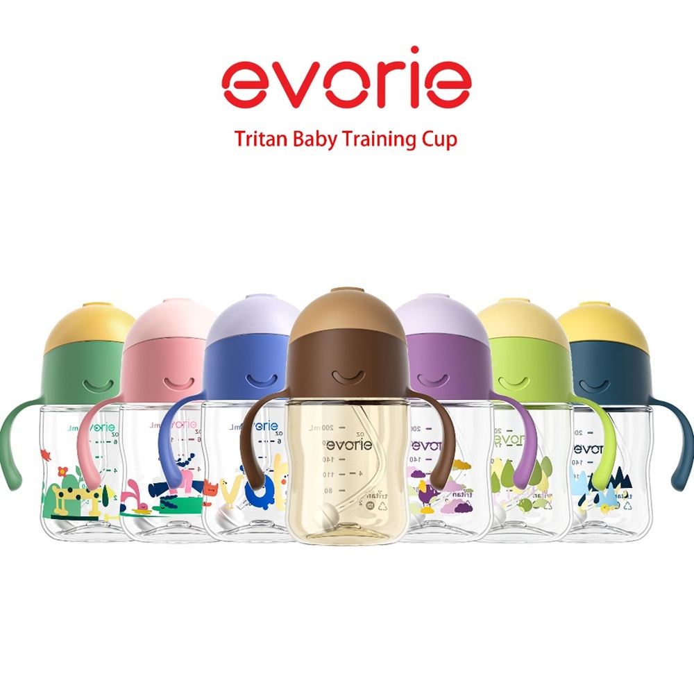 Evorie 愛得利 Tritan 360度防漏吸管學習水杯200ml (不易回流 / 學飲杯 / 微笑水杯)