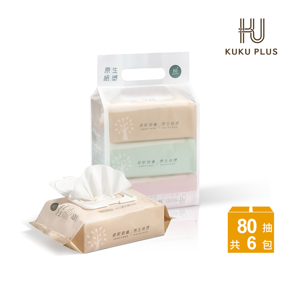 KU.KU 酷咕鴨 KUKU PLUS EDI超純水嬰兒手口濕式衛生紙80抽X6包