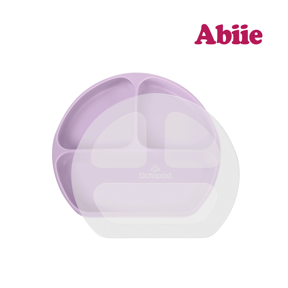 Abiie 蛙式三餐-吸盤式附蓋矽膠餐盤(甘藍紫)