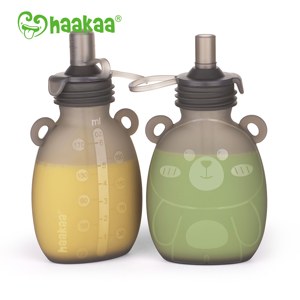 Haakaa 矽膠小熊飲水袋170ml-2入(可裝飲料/果泥/嬰兒食品)