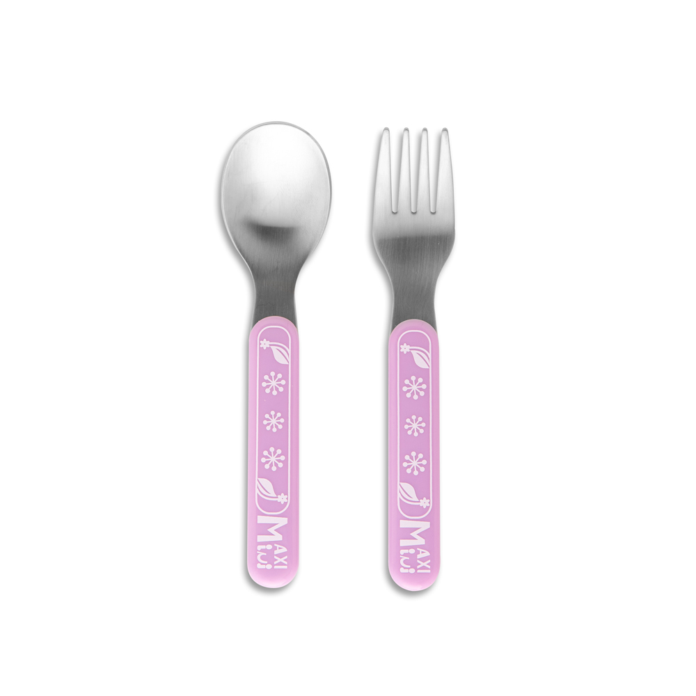 MaxiMini 美國 嬰幼兒抗菌不鏽鋼餐具(馬卡龍紫)