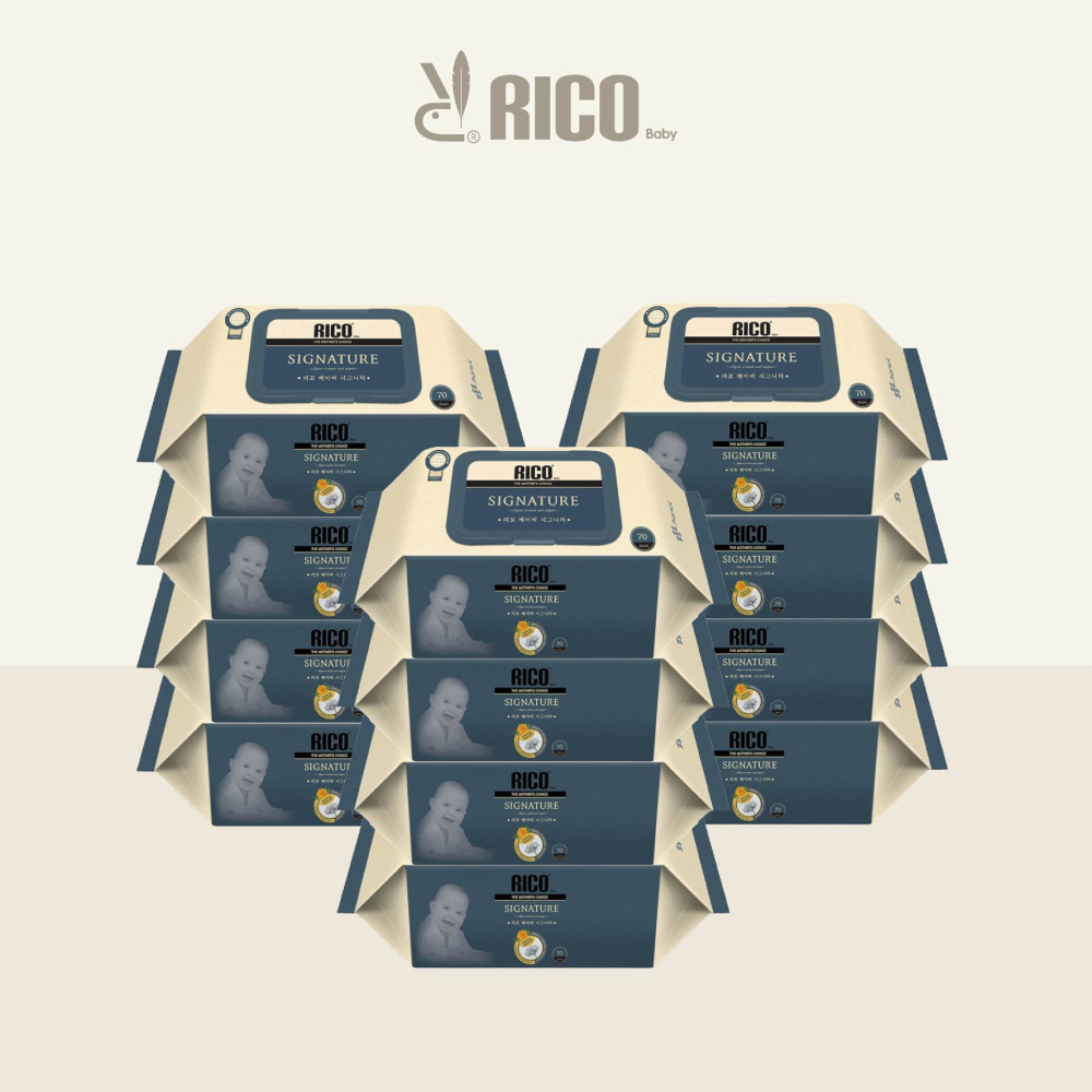 RICO baby 韓國 金盞花有機天然特厚款濕紙巾Signature(藍)-70片-箱購【公司指寄】